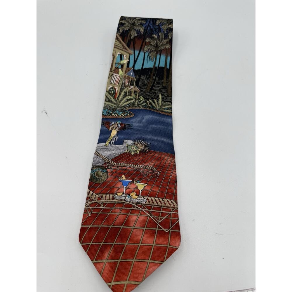 CROFT & BARROW Men's Tie Silk Made In USA Paradise Parrot Palm Trees